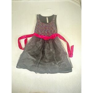 Cherokee Girls Black Sequin Tulle Party Dress Pink Sash Size M 7/8